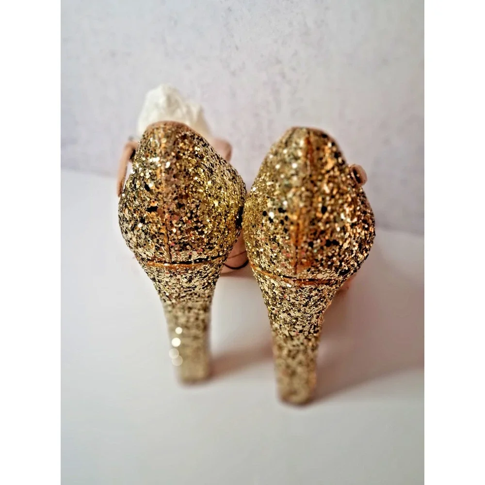 Suede Platform Pumps, Miu Miu,Glitter Heel Accent Womens SZ  7.5 NEW
